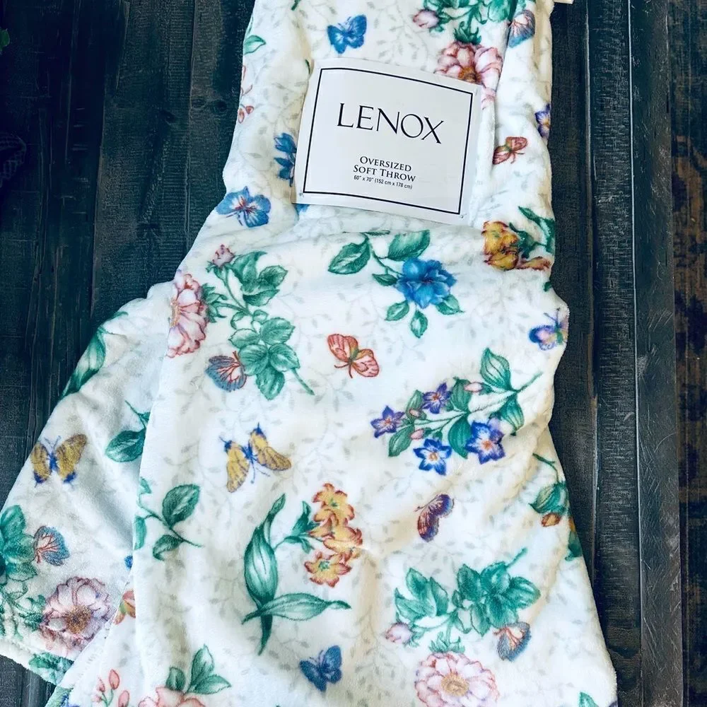 Lenox Floral Butterfly Plush Soft Throw Blanket